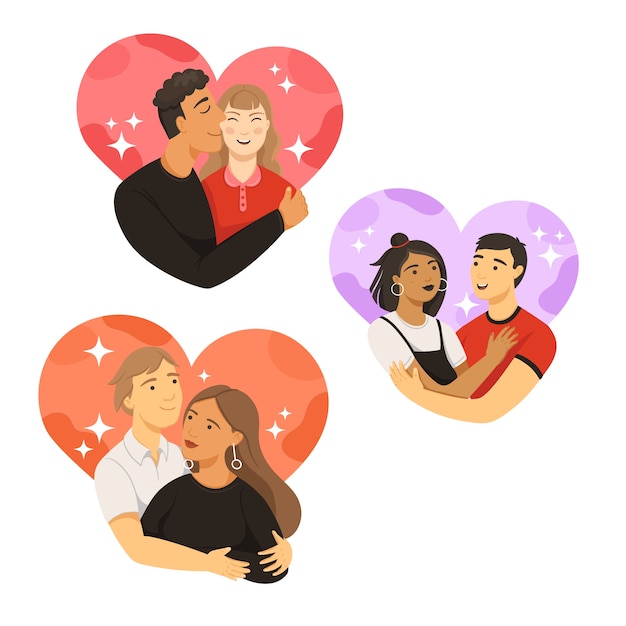 Vector avatar couples in hearts collection