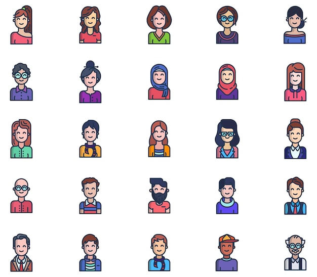 Vector avatar and human user profile icon set