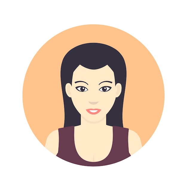 Vector avatar icon, girl, woman in flat style on white, vector illustration