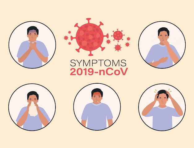 Avatar man met 2019 ncov-virus symptomen ontwerp van Covid 19 cov coronavirus-infectie