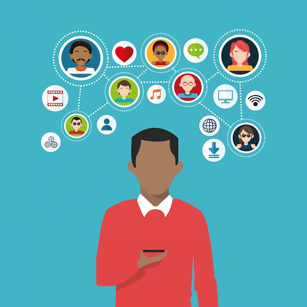 Avatar man and social network icon set