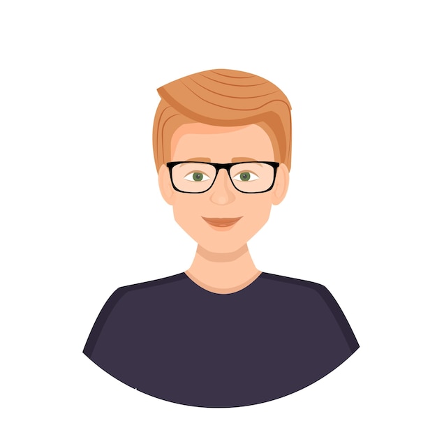 Avatar of a man with glasses Portrait of a young guy Vector illustration of a face