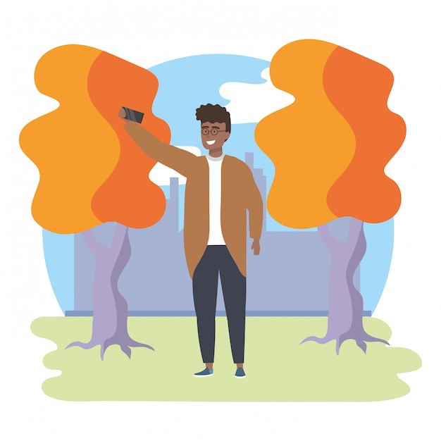 Vector avatar man with smartphone taking a selfie