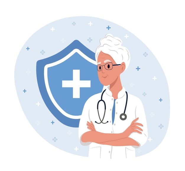 Avatar of a medical consultation elderly female doctor an online health care pharmacist expert Portrait of a young female therapist cardiologist