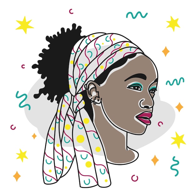 Avatar ontwerp Afrikaans meisje portret banner decoratie gekleurde mensen doodle