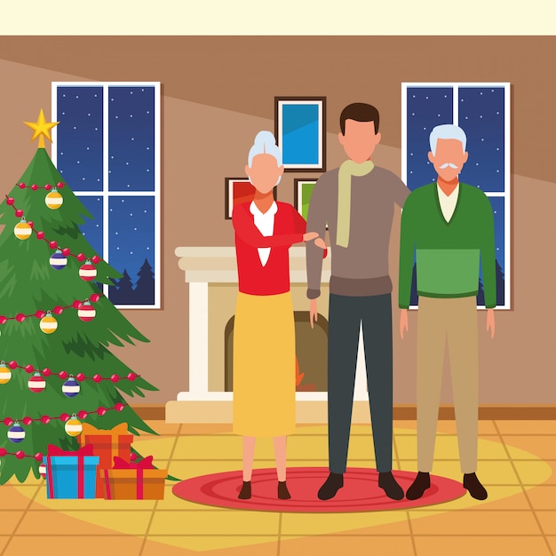 Avatar oud paar en mannen, vrolijke Kerstmisillustratie