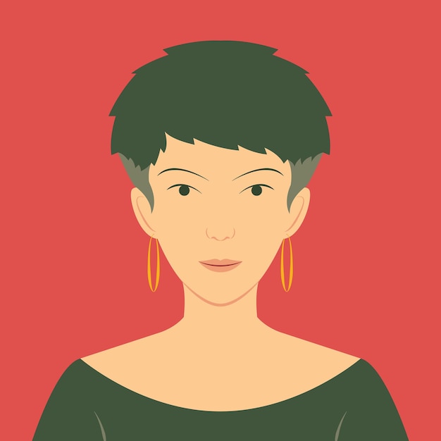 Vector avatar portrait of  stylish young woman with short hair and wearing gold earrings