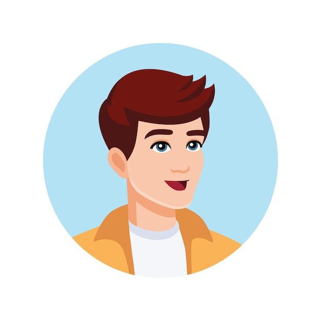 Avatar portrait of a young caucasian boy man in round frame Vector cartoon flat  illustration