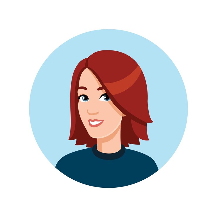 Avatar portret van een jonge blanke vrouw in ronde frame Vector cartoon vlakke afbeelding