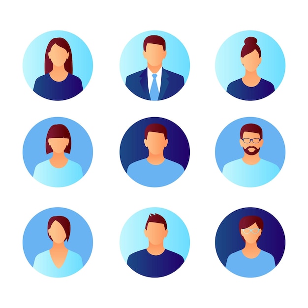 Набор значков профиля аватара, включая мужчин и женщин