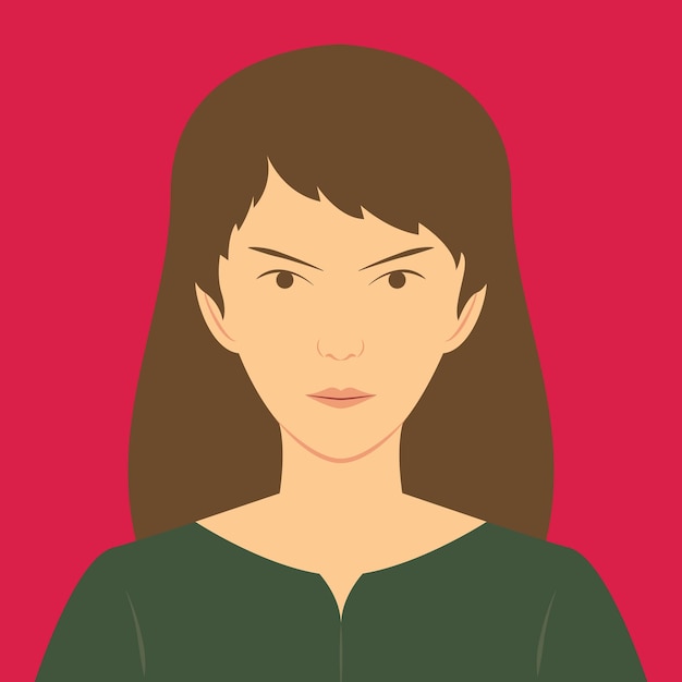 Avatar van een jonge vrouw met een boos gezicht. Platte vectorillustratie