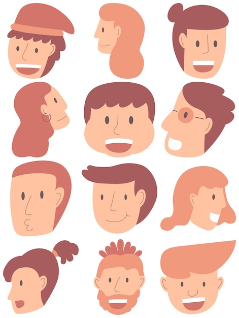 Vector avatar vector set avatar eenvoudige cartoon-stijl gezicht eenvoudige cartoon-stijl