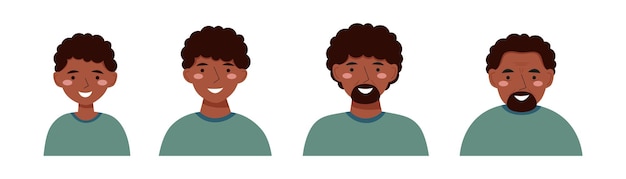 Аватары чернокожего человека в разном возрасте от мальчика до пожилого человека Портреты африканских мужчин