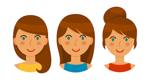 Vector avatars of brunette women with different hairstyles set