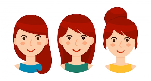 Vector avatars van donkerbruine vrouwen met verschillende geplaatste kapsels