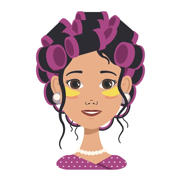 Avatars with different emotions girl with pink curlers