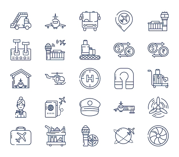 Aviation and airport icon set