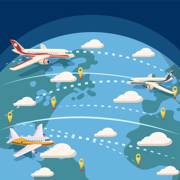 Vector aviation global logistic concept. cartoon illustration of aviation global logistic background