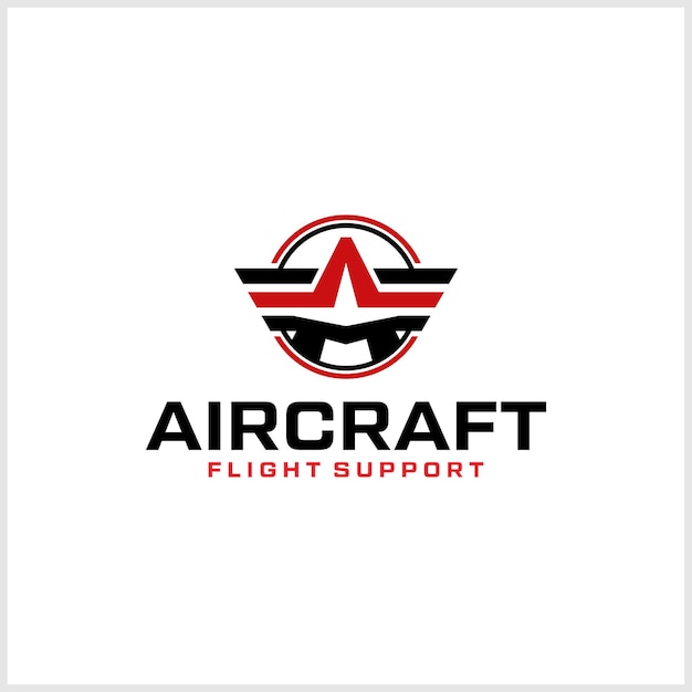 Vettore modello di design creativo vettoriale del logo dell'aviazione con combinazione di colori rosso e nero