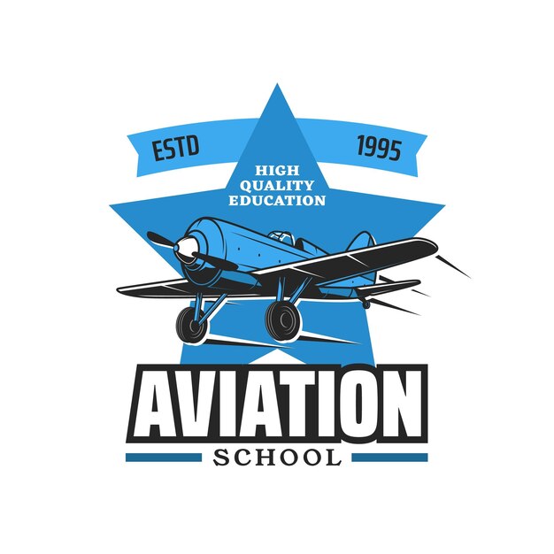 Aviation school pilot academy icon or emblem