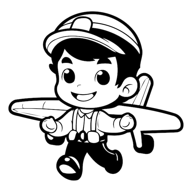 Aviator Boy Flying Plane Cartoon Mascot Character Vector Illustration