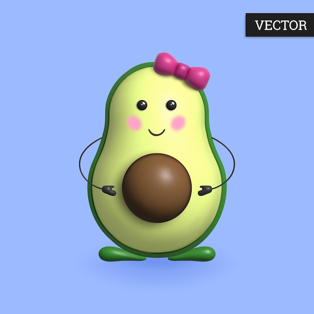 Вектор Авокадо 3d значок в мультяшном стиле смешной кавайи авокадо