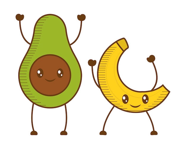 avocado and banana cartoon icon 