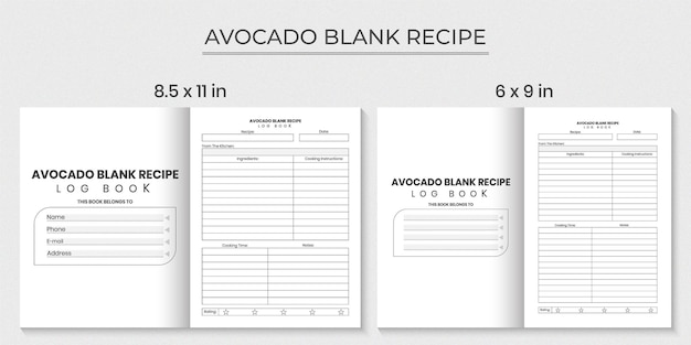 Disegno del libro di ricette in bianco dell'avocado