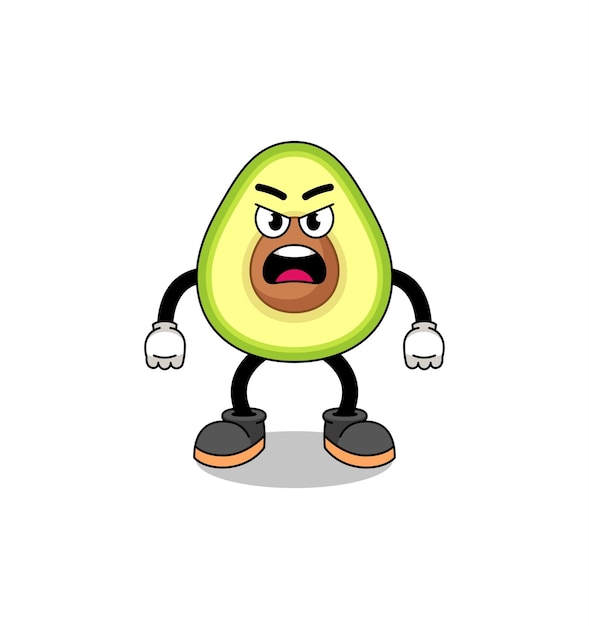 Avocado cartoon afbeelding met boze uitdrukking karakter ontwerp