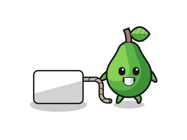 Avocado cartoon is pulling a banner , cute design