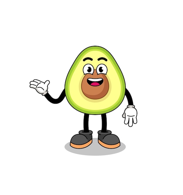 Cartone animato di avocado con design del personaggio di posa di benvenuto