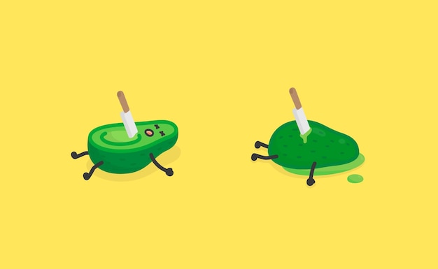 Vector avocado character dies from attacked by a knife kawaii doodle flat cartoon vector illustration