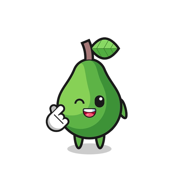 Avocado character doing Korean finger heart cute design