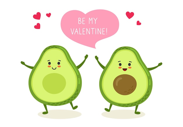 Avocado couple with dialog speech bubble hand drawn funny cartoon