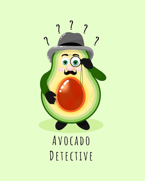 Vettore avocado detective alla vecchia maniera con pincenez