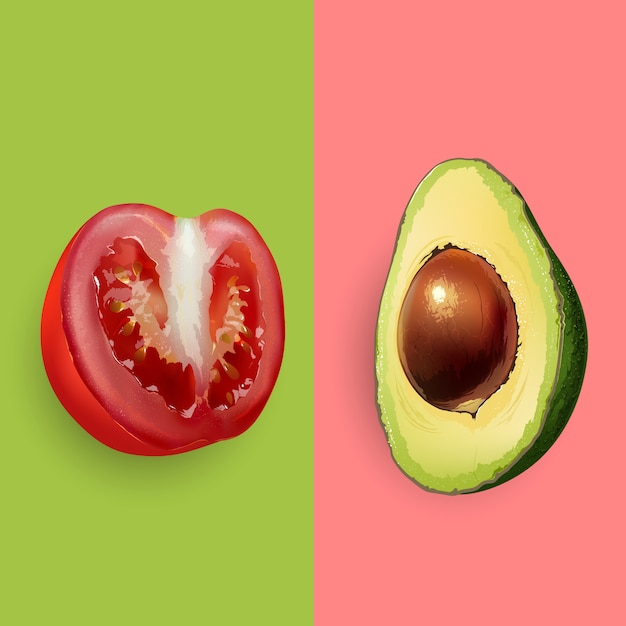 Avocado en tomaat illustratie