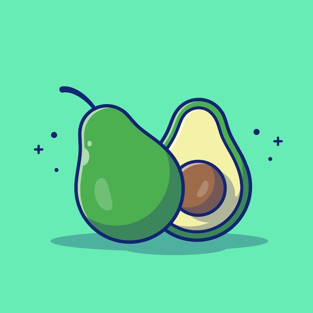 Illustrazione di frutto di avocado. avocado e fette di avocado.