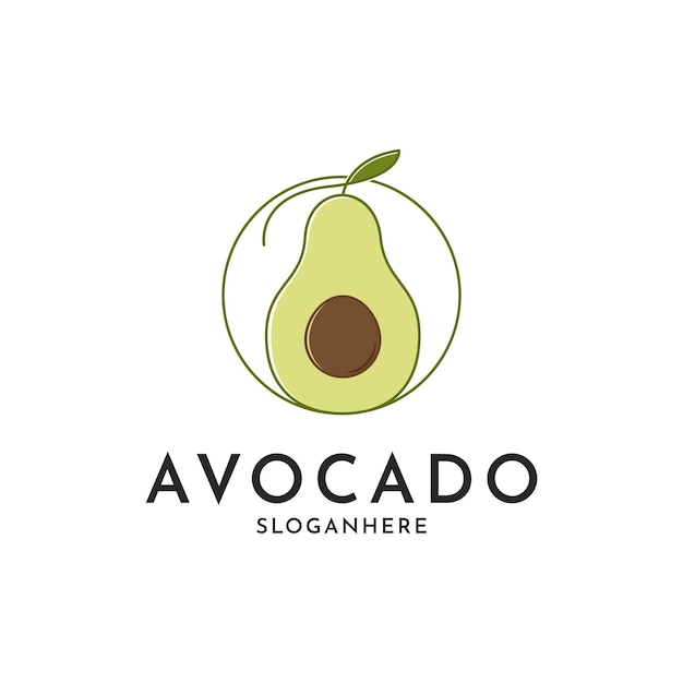 Avocado fruit logo design idea with leaf and circle