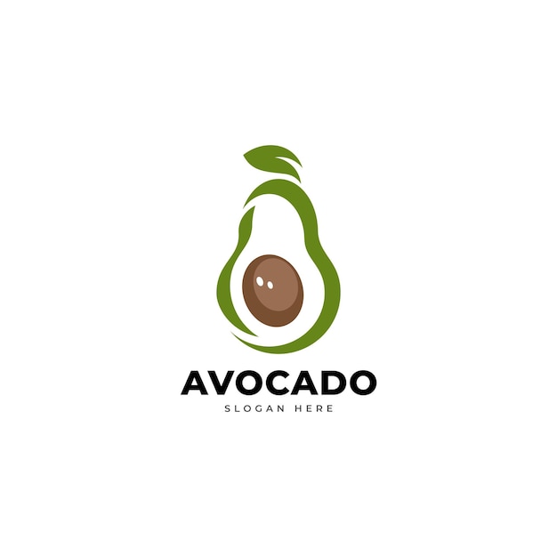 Avocado fruit logo template Avocado half with leaf vector design Health food logotype