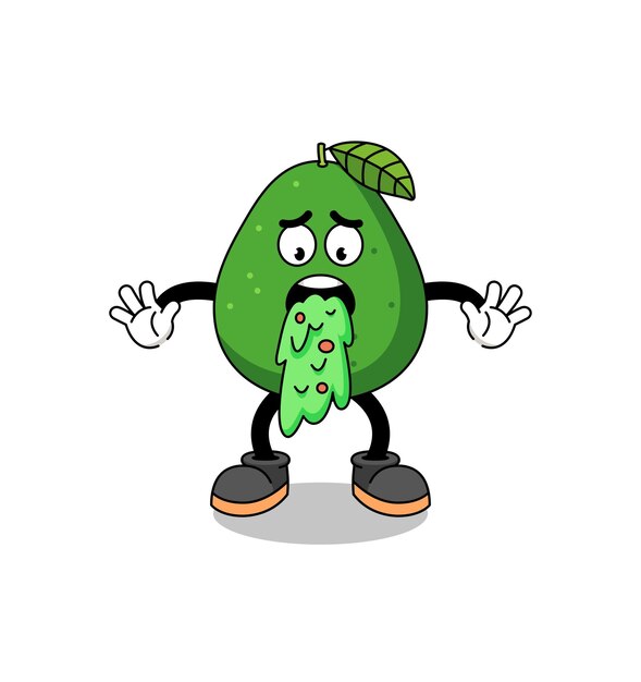 Avocado fruit mascot cartoon vomiting character design