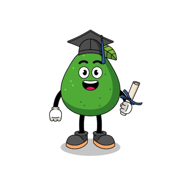 Avocado fruit mascot with graduation pose character design