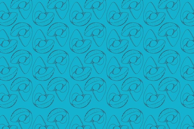 Avocado fruit pattern design template in monoline style on Blue background