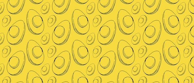 Avocado fruit pattern design template in monoline style on rotten yellow background