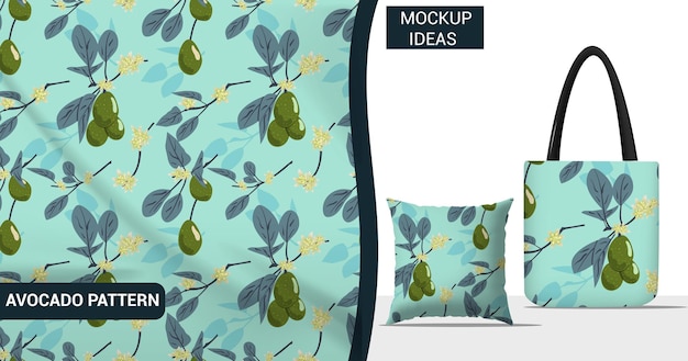 Avocado fruit, plant and flowers  seamless pattern