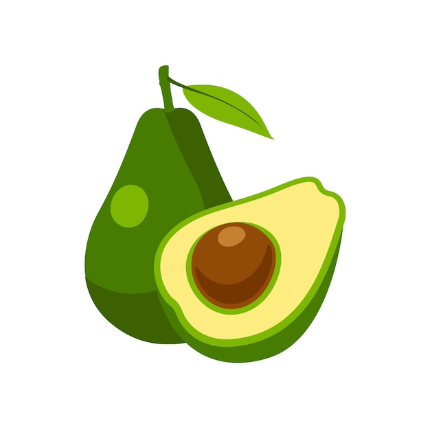 Плоды авокадо целиком и пополам. логотип. векторный icon еда авокадо. иллюстрация авокадо в плоском стиле. векторная иллюстрация.