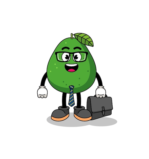Avocado-fruitmascotte als karakterontwerp voor een zakenman