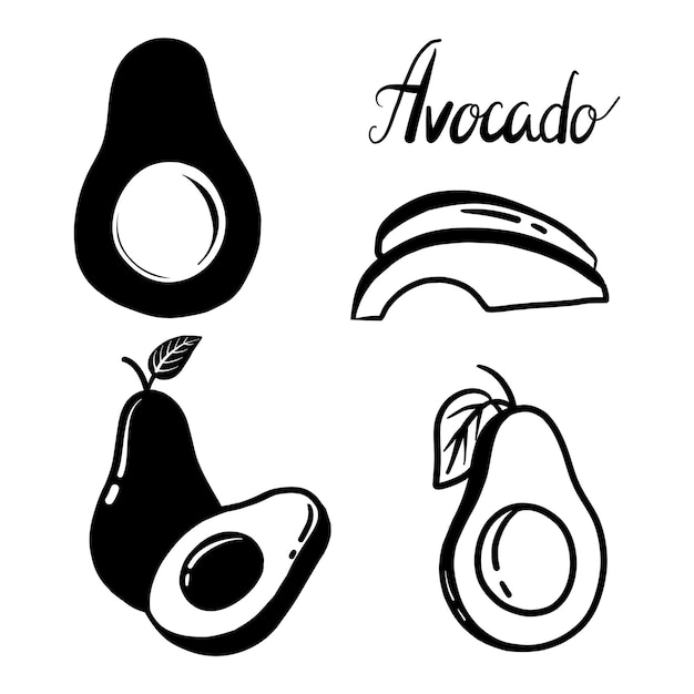 Avocado glyph silhouette icon set vector on white background