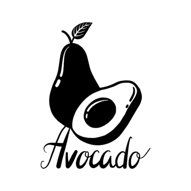Vettore dell'icona della siluetta del glifo dell'avocado su priorità bassa bianca