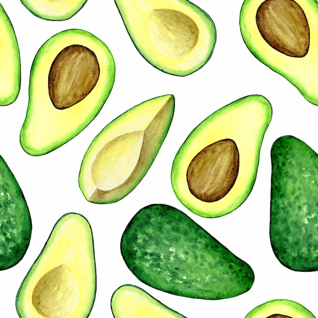 Avocado hand drawn watercolor seamless pattern