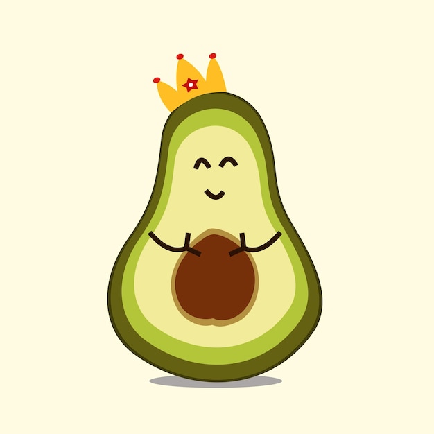 Icona di avocado con emoticon sorriso e corona d'oro, tema frutta, ideale per le tue immagini decorative